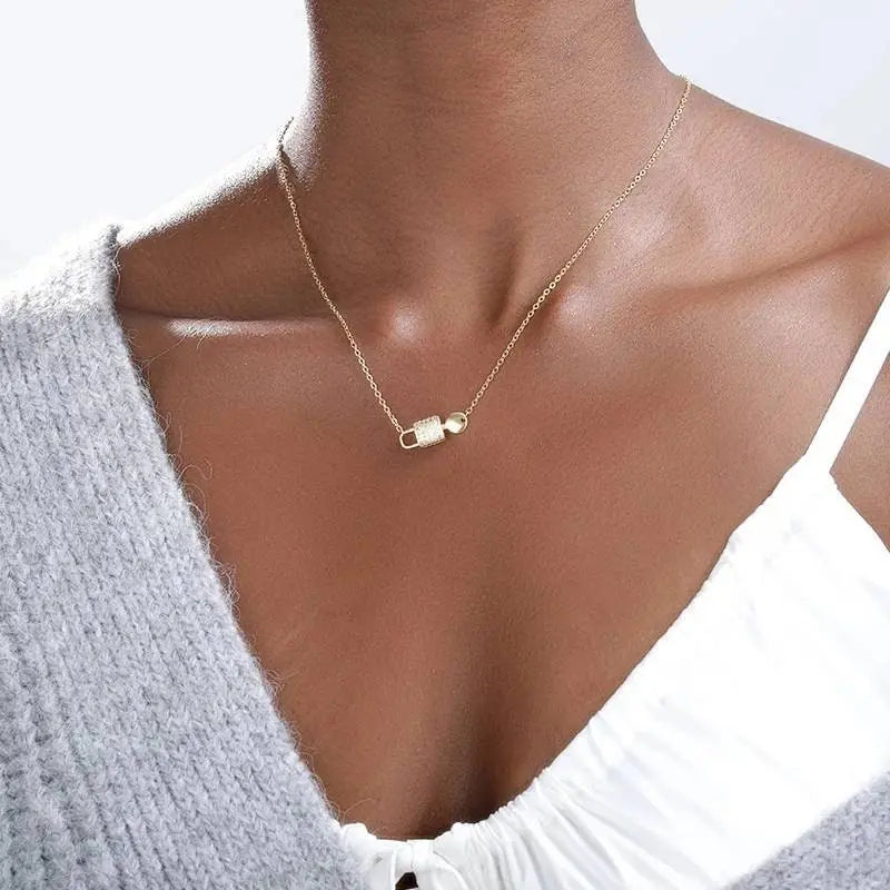 Lock and Key Necklace Key Pendant Sterling Silver Dainty Cubic Zirconia Lock Necklace for Women - JettsJewelers