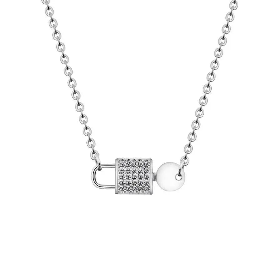 Lock and Key Necklace Key Pendant Sterling Silver Dainty Cubic Zirconia Lock Necklace for Women - JettsJewelers