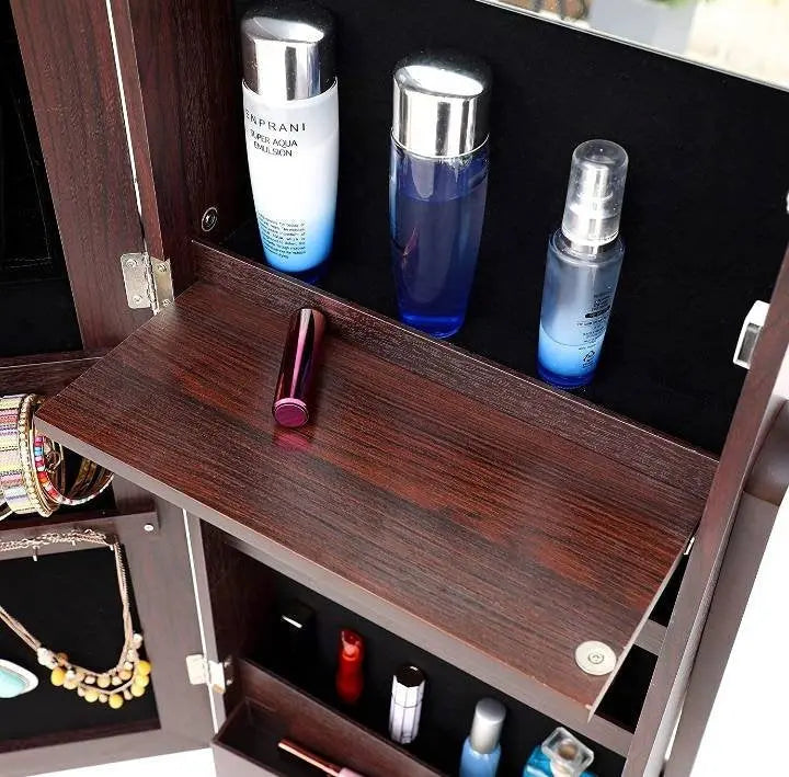 Lockable Jewelry Cabinet, Standing Jewelry Armoire with 6 LED Interior Lights, 3 Angle Adjustments, Full-Length Mirror Jewelry Box for Woman - JettsJewelers