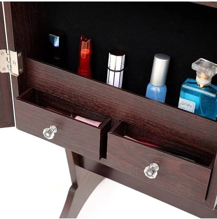 Lockable Jewelry Cabinet, Standing Jewelry Armoire with 6 LED Interior Lights, 3 Angle Adjustments, Full-Length Mirror Jewelry Box for Woman - JettsJewelers