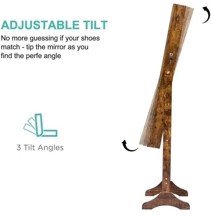 Lockable Jewelry Cabinet, Standing Jewelry Armoire with 6 LED Interior Lights, 3 Angle Adjustments, Full-Length Mirror Jewelry Box for Woman - JettsJewelers