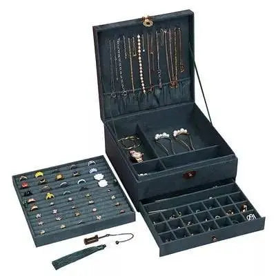 Lockable Jewelry Organizer 3 Layers Velvet Square Jewelry Box for Woman Necklace Ear Rings Studs Display Bangles Large Jewelry Storage Case - JettsJewelers