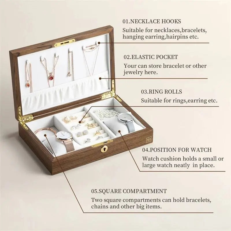 Luxury Jewelry Box for Women Girls Girlfriend Wife Ideal Gift, Wood Jewelry Organizer Storage Case - JettsJewelers