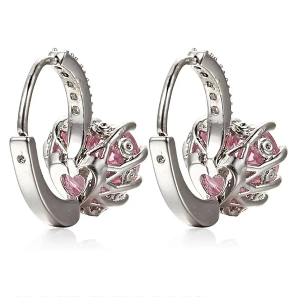 Luxury Love Heart Rhinestone Gold  Silver Plated Leverback Hoop Earrings - JettsJewelers