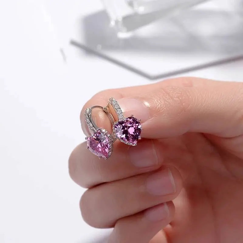 Luxury Love Heart Rhinestone Gold  Silver Plated Leverback Hoop Earrings - JettsJewelers