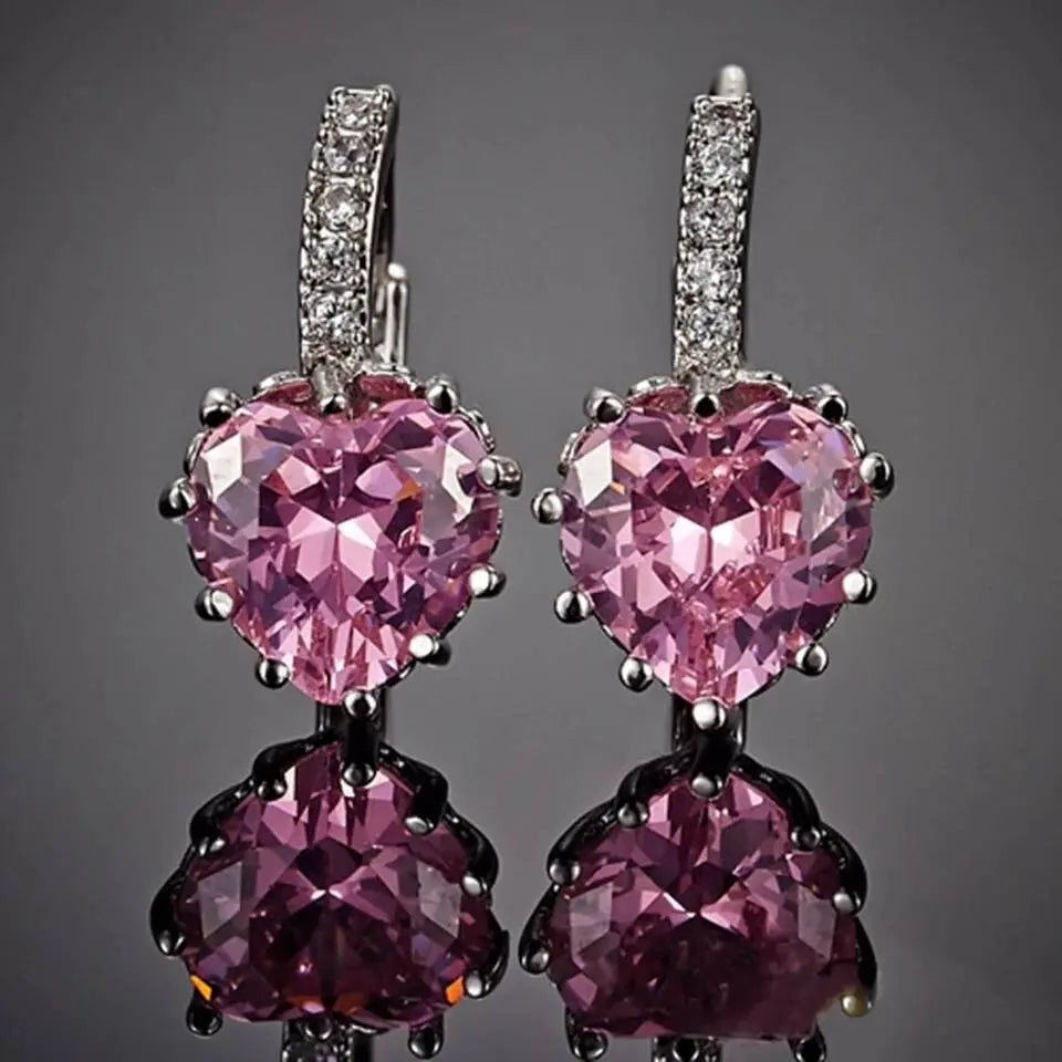 Luxury Love Heart Rhinestone Gold  Silver Plated Leverback Hoop Earrings - JettsJewelers