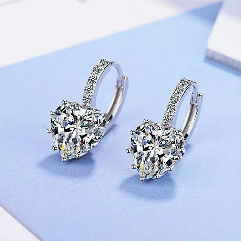Luxury Love Heart Rhinestone Gold  Silver Plated Leverback Hoop Earrings - JettsJewelers