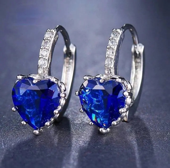 Luxury Love Heart Rhinestone Gold  Silver Plated Leverback Hoop Earrings - JettsJewelers