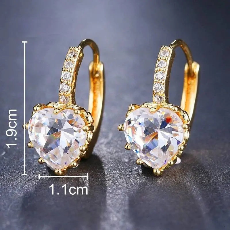 Luxury Love Heart Rhinestone Gold  Silver Plated Leverback Hoop Earrings - JettsJewelers