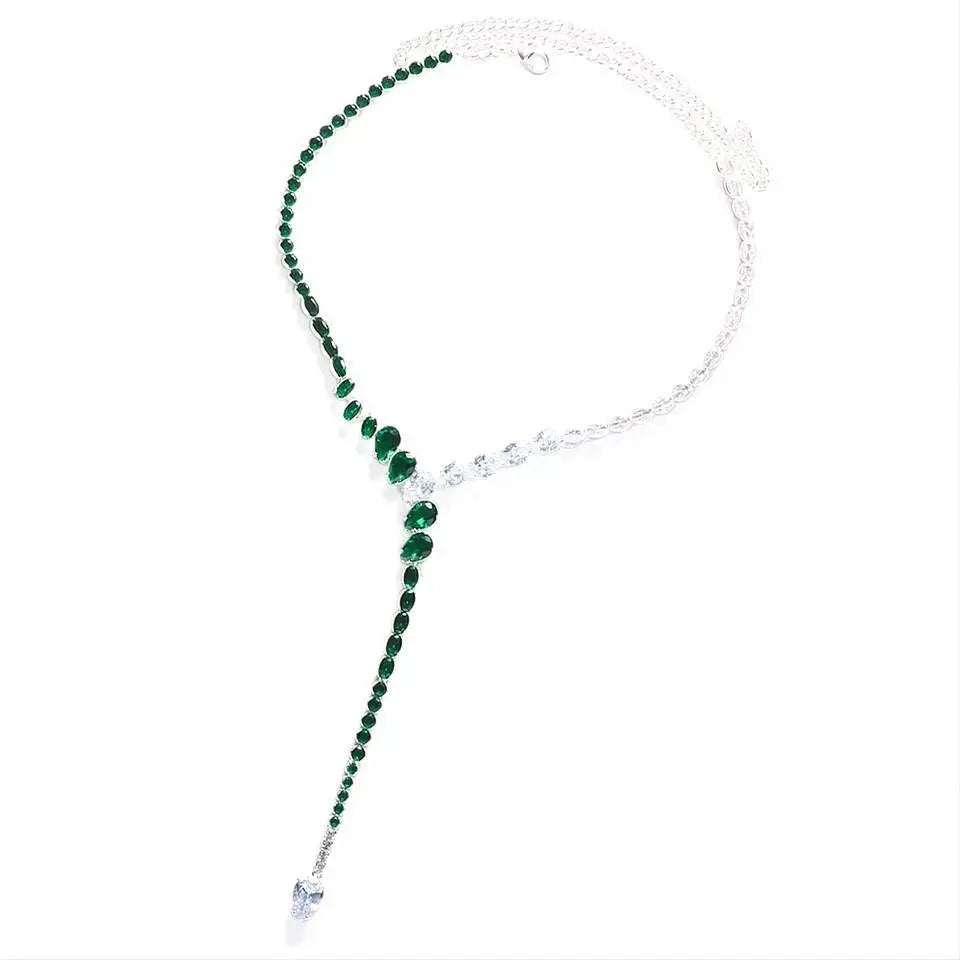 Luxury Zircon Green Choker Gold and Silver Necklace Y Crystal Collar Necklace JettsJewelers