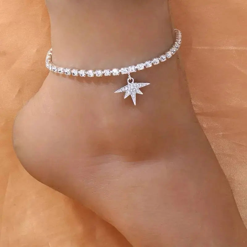 Maple Leaf Rhinestones Anklet Foot Jewelry for Women Beach Barefoot Chain Bracelet On the Leg Accessories Gift JettsJewelers