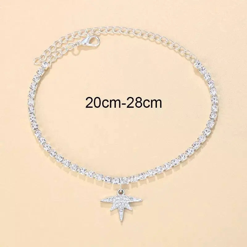 Maple Leaf Rhinestones Anklet Foot Jewelry for Women Beach Barefoot Chain Bracelet On the Leg Accessories Gift JettsJewelers