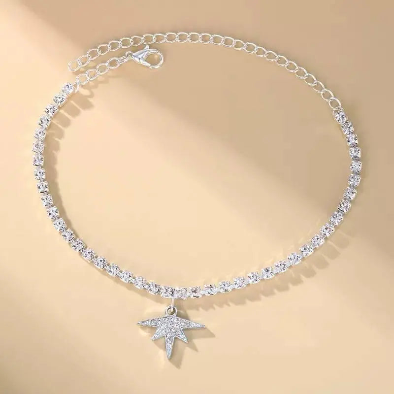 Maple Leaf Rhinestones Anklet Foot Jewelry for Women Beach Barefoot Chain Bracelet On the Leg Accessories Gift JettsJewelers