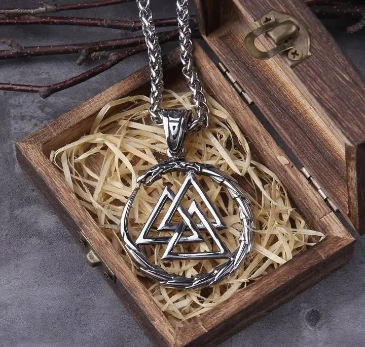 Men Stainless steel Viking Valknut Amulet dragon Pendant Necklace Ouroboros Nordic - JettsJewelers