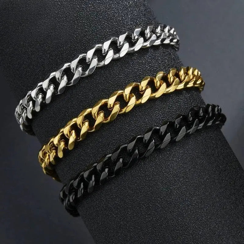 Men's Bracelets Stainless Steel Curb Cuban Link Chain Silver Color Black Gold Bracelet Men Women Jewelry JettsJewelers