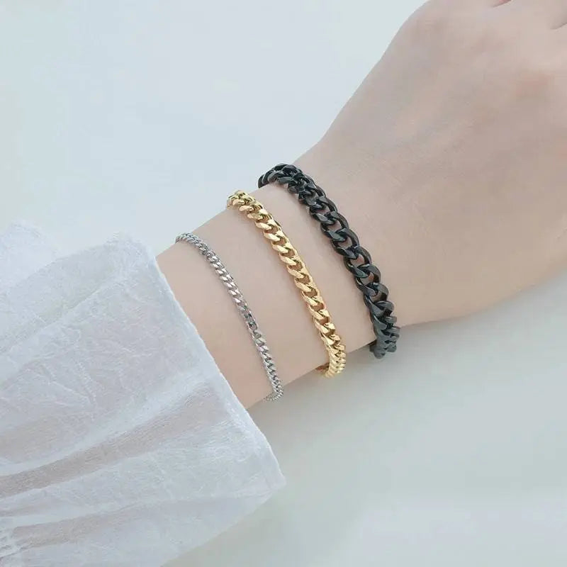 Men's Bracelets Stainless Steel Curb Cuban Link Chain Silver Color Black Gold Bracelet Men Women Jewelry JettsJewelers