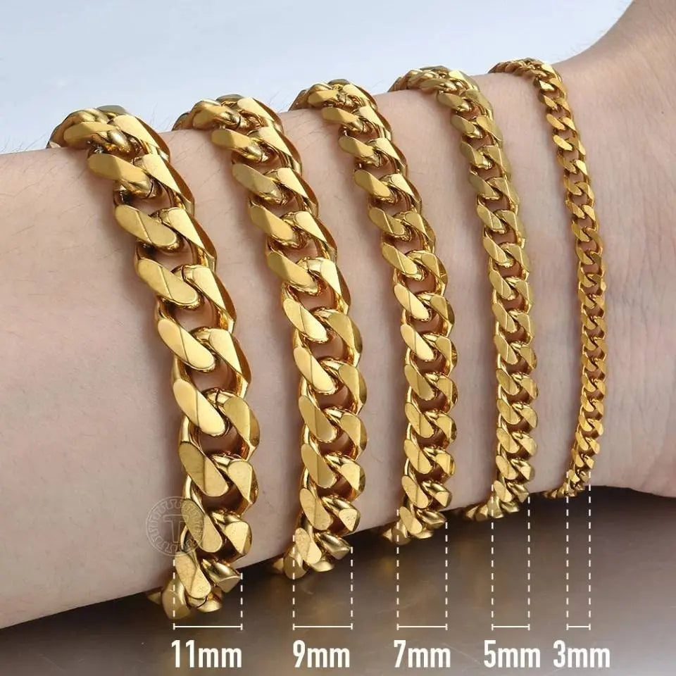 Men's Bracelets Stainless Steel Curb Cuban Link Chain Silver Color Black Gold Bracelet Men Women Jewelry JettsJewelers