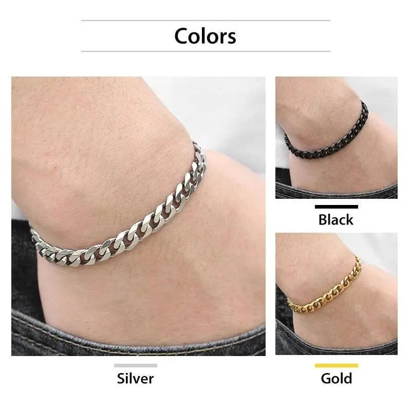 Men's Bracelets Stainless Steel Curb Cuban Link Chain Silver Color Black Gold Bracelet Men Women Jewelry JettsJewelers