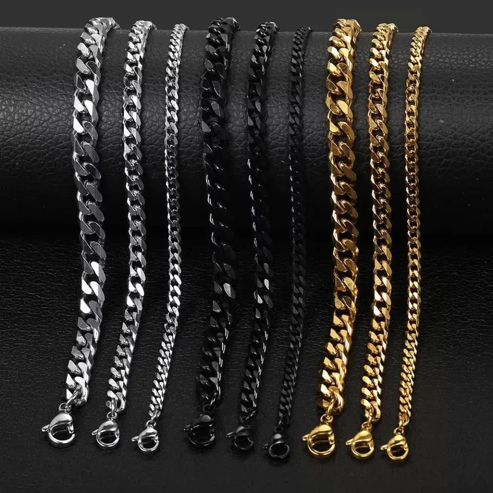 Men's Bracelets Stainless Steel Curb Cuban Link Chain Silver Color Black Gold Bracelet Men Women Jewelry JettsJewelers