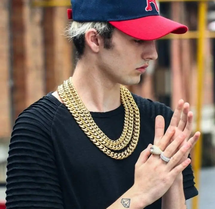 Miami Cuban Link Chain 14K REAL Gold Plated Hypoallergenic Hip Hop Jewelry Premium Stainless Steel Necklace For Men Women JettsJewelers