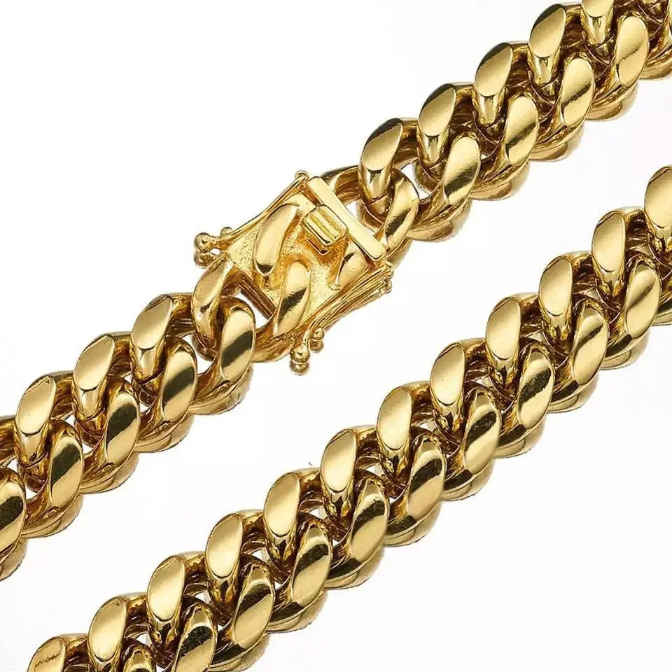 Miami Cuban Link Chain 14K REAL Gold Plated Hypoallergenic Hip Hop Jewelry Premium Stainless Steel Necklace For Men Women JettsJewelers