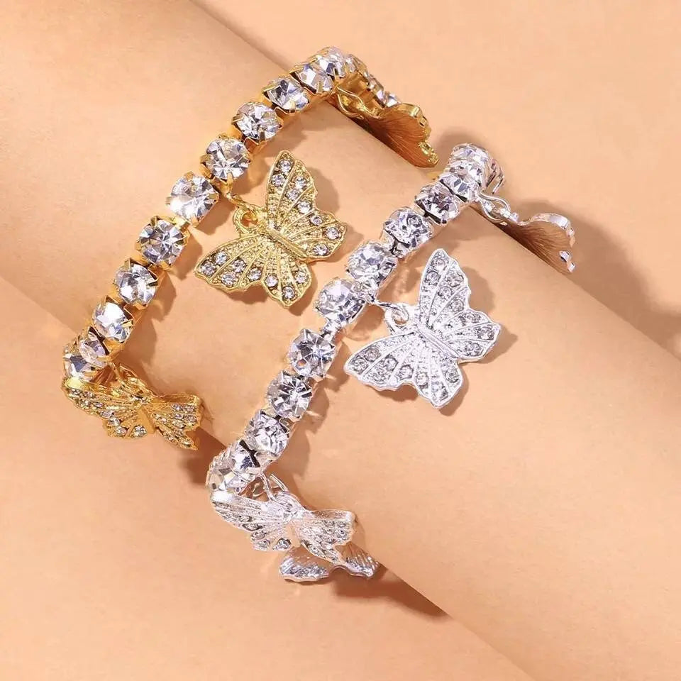 Mini Butterfly Rhinestones Anklet Foot Jewelry for Women Beach Barefoot Chain Bracelet On the Leg Accessories Gift JettsJewelers