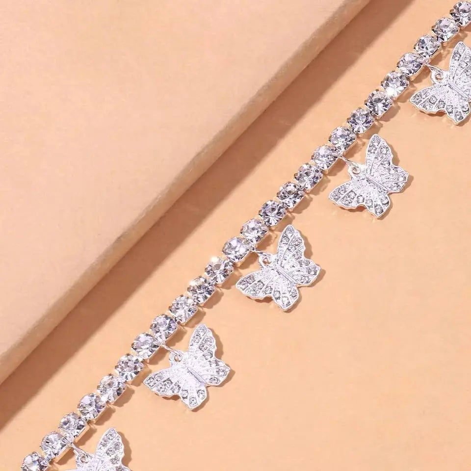Mini Butterfly Rhinestones Anklet Foot Jewelry for Women Beach Barefoot Chain Bracelet On the Leg Accessories Gift JettsJewelers