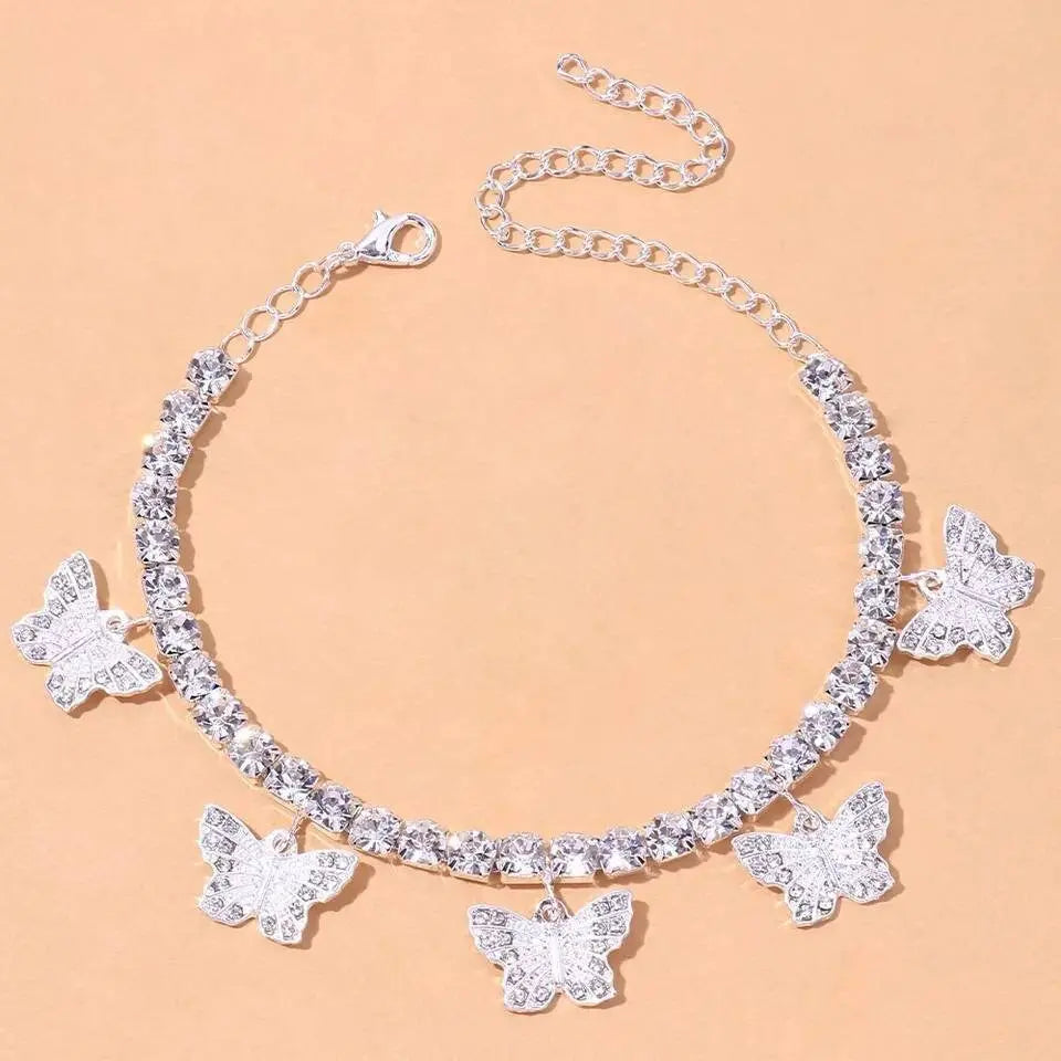 Mini Butterfly Rhinestones Anklet Foot Jewelry for Women Beach Barefoot Chain Bracelet On the Leg Accessories Gift JettsJewelers