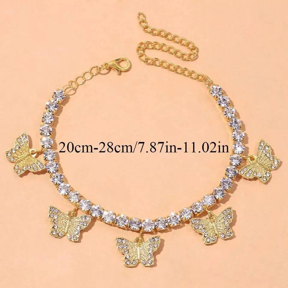 Mini Butterfly Rhinestones Anklet Foot Jewelry for Women Beach Barefoot Chain Bracelet On the Leg Accessories Gift JettsJewelers