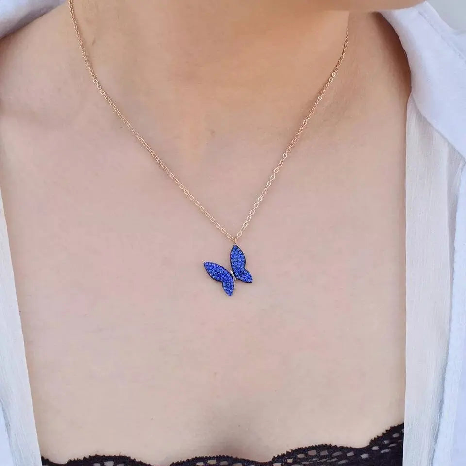 Minimalist Blue Purple Black Butterfly Necklace, 925 Sterling Silver Pendant Necklace, Minimalist dainty necklace, Jewellery for women JettsJewelers
