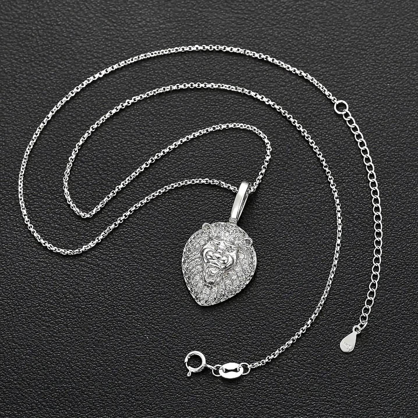 Moissanite 925 Sterling Silver Iced Lion King Pendant Necklace Passes Diamond Test JettsJewelers