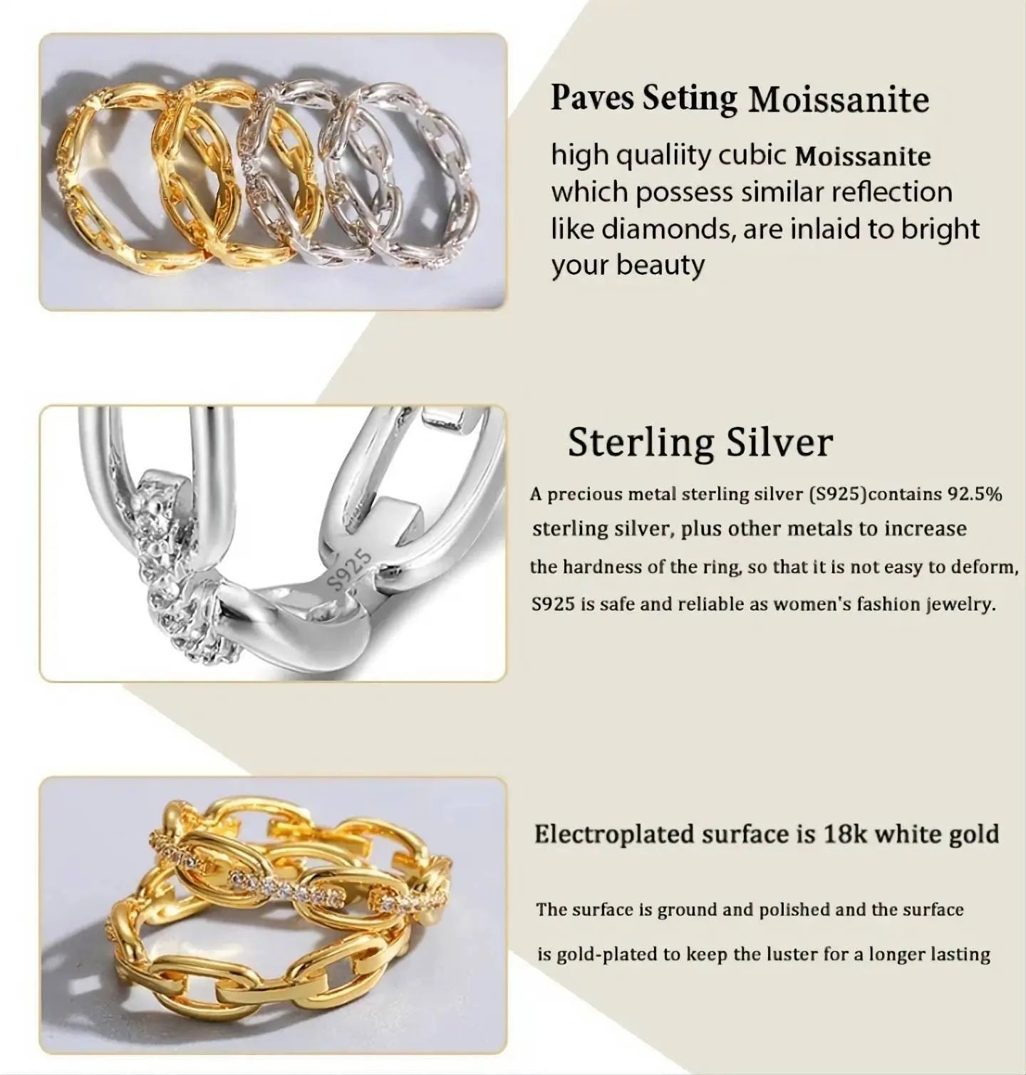 Moissanite Band  Chain Link Wedding Ring S925 Sterling Silver Moissanite Rings Twist Link Ring D Color VVS1 Lab Created Diamond Ring JettsJewelers