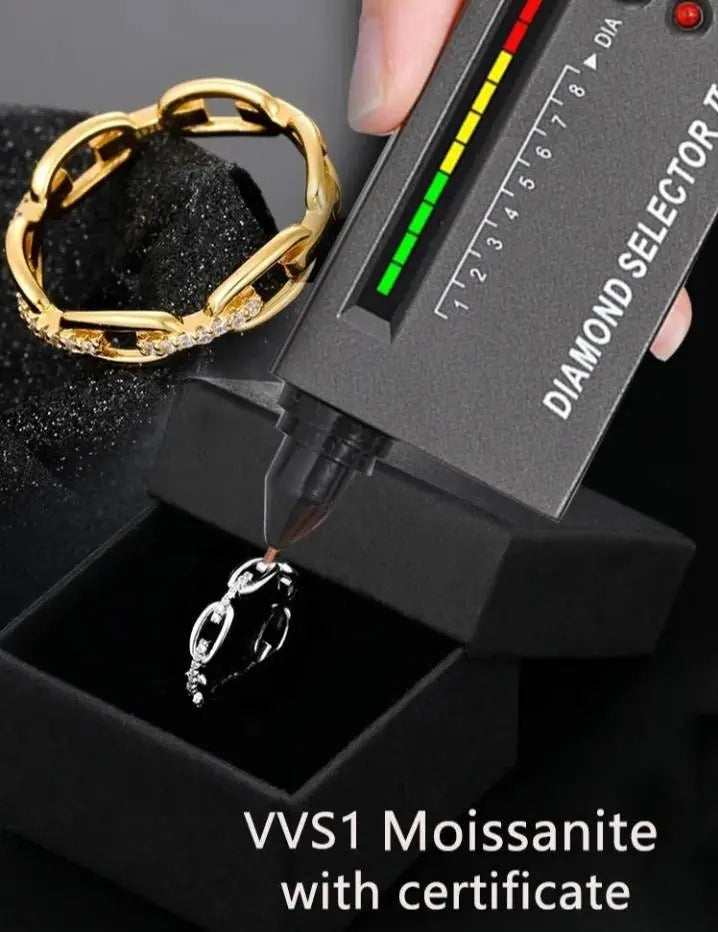 Moissanite Band  Chain Link Wedding Ring S925 Sterling Silver Moissanite Rings Twist Link Ring D Color VVS1 Lab Created Diamond Ring JettsJewelers