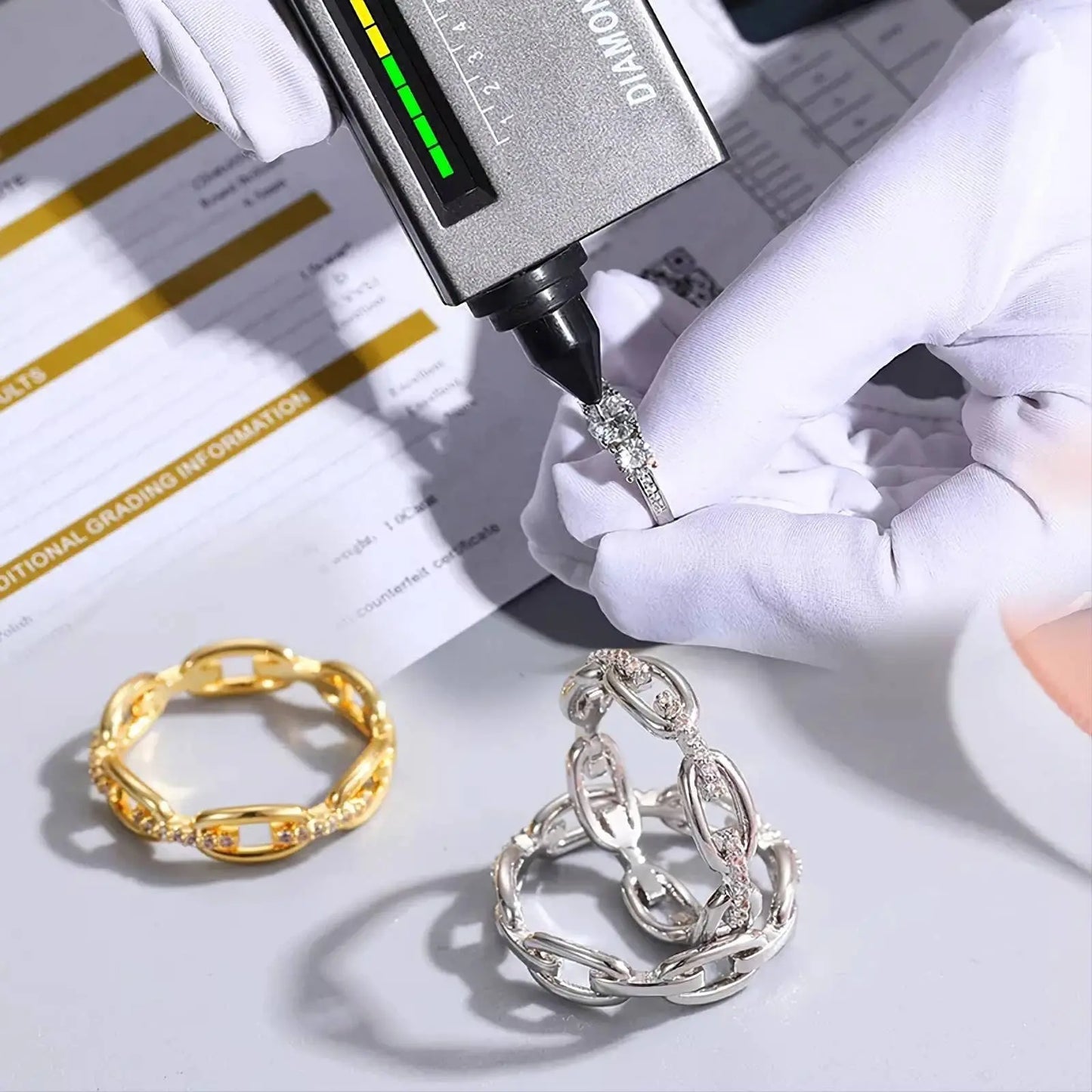 Moissanite Band  Chain Link Wedding Ring S925 Sterling Silver Moissanite Rings Twist Link Ring D Color VVS1 Lab Created Diamond Ring JettsJewelers