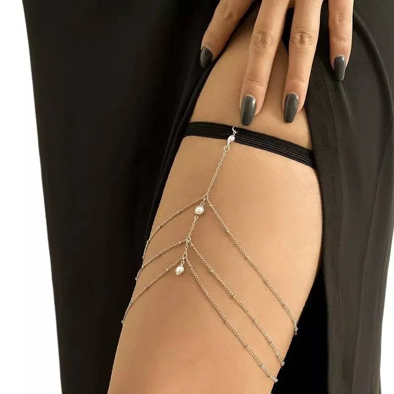 Multi Imitation Pearls Chain Leg Chain Gold and Silver for Women Thigh Chain For Girls Gold Pendant Boho Body Chain for Beach Summer Holiday JettsJewelers