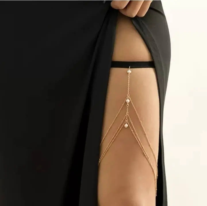 Multi Imitation Pearls Chain Leg Chain Gold and Silver for Women Thigh Chain For Girls Gold Pendant Boho Body Chain for Beach Summer Holiday JettsJewelers