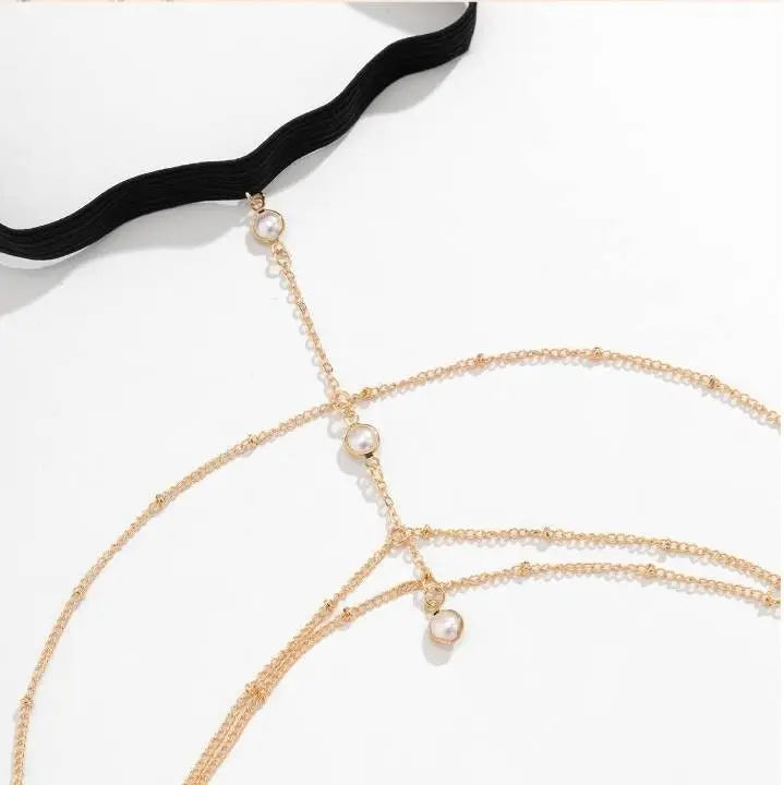 Multi Imitation Pearls Chain Leg Chain Gold and Silver for Women Thigh Chain For Girls Gold Pendant Boho Body Chain for Beach Summer Holiday JettsJewelers