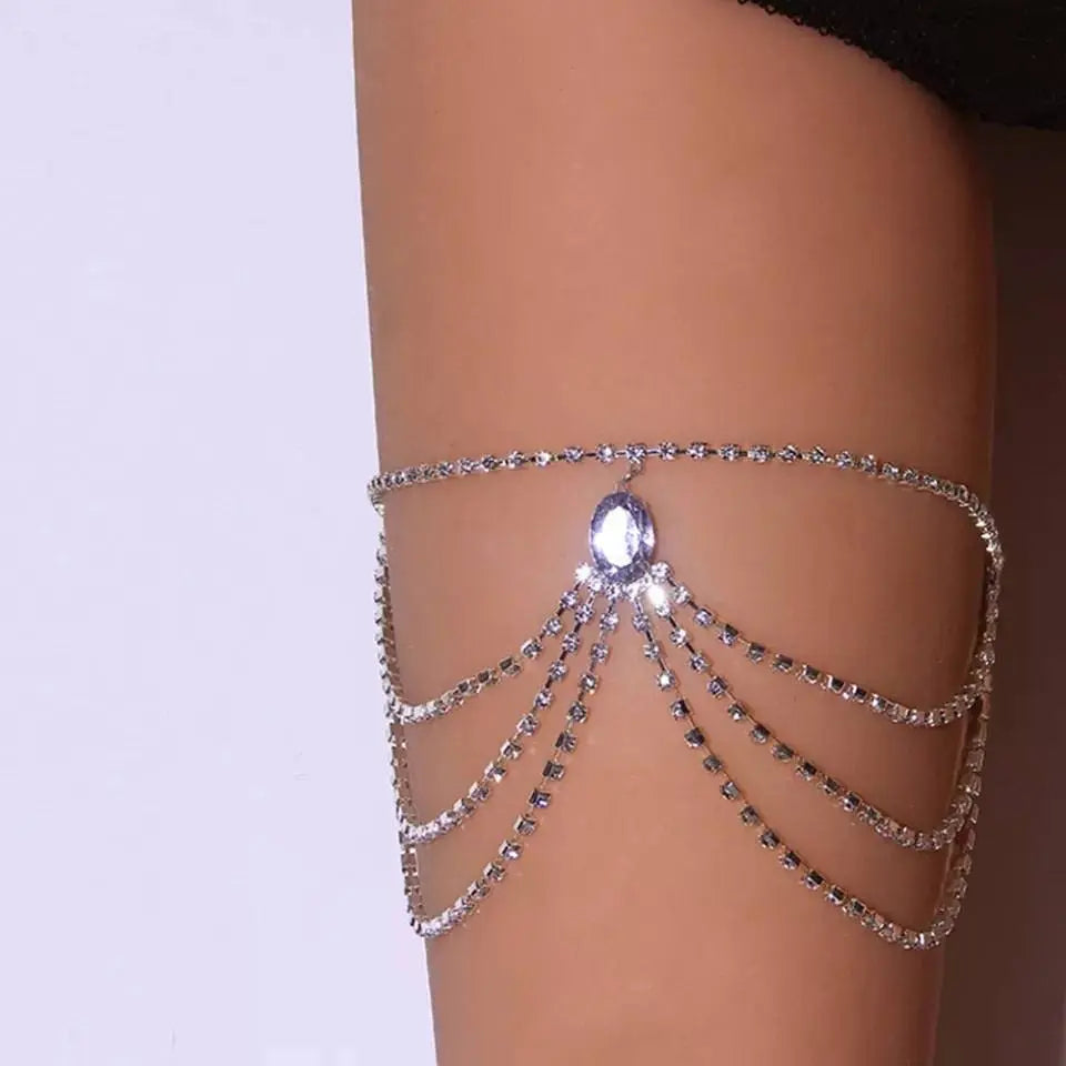 Multi-layered Gem Leg Chain Silver for Women Thigh Chain For Girls Pendant Boho Body Chain for Beach Summer Holiday JettsJewelers