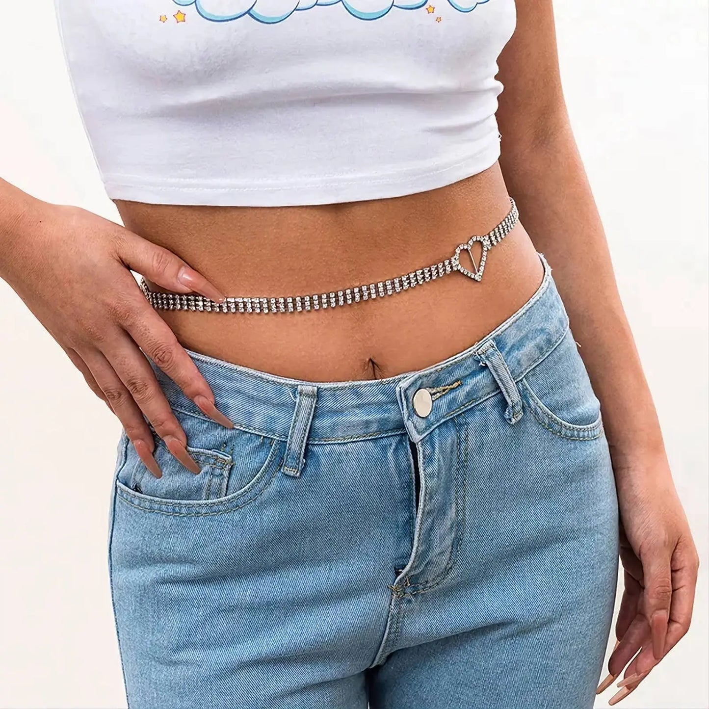 Multi-layered Heart Waist Chain Rhinestone Belly Chains Belt Summer Beach Costume Crystal Body Jewelry for Women and Girls Silver Gold JettsJewelers
