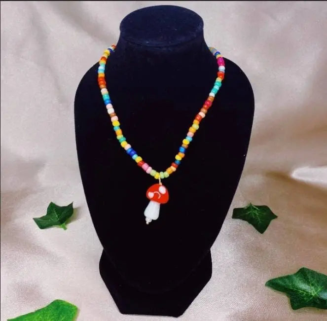 Mushroom Necklace Set for Women Men Girls, Bohemian Beach Mushroom Color Bead Mushroom Necklace Jewelry - JettsJewelers