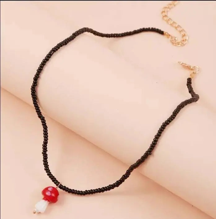 Mushroom Necklace Set for Women Men Girls, Bohemian Beach Mushroom Color Bead Mushroom Necklace Jewelry - JettsJewelers