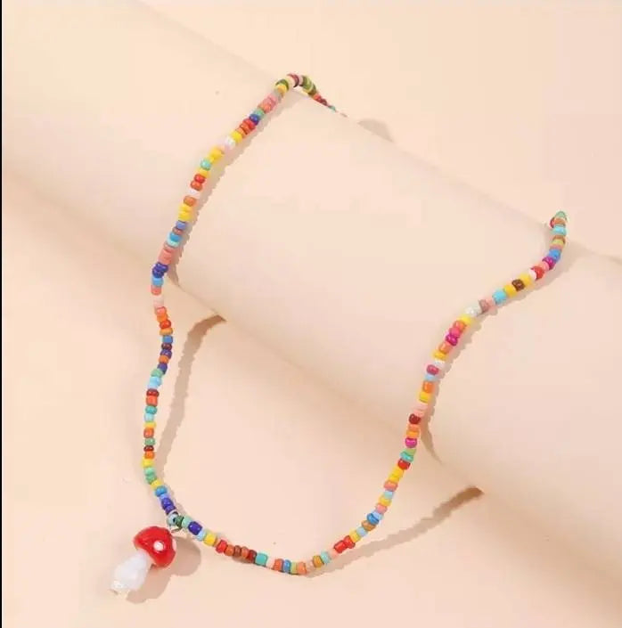 Mushroom Necklace Set for Women Men Girls, Bohemian Beach Mushroom Color Bead Mushroom Necklace Jewelry - JettsJewelers