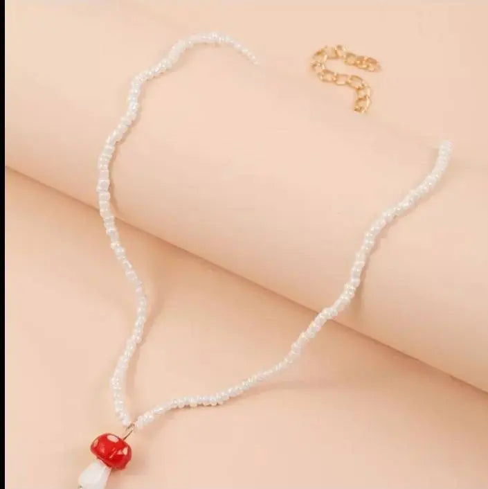 Mushroom Necklace Set for Women Men Girls, Bohemian Beach Mushroom Color Bead Mushroom Necklace Jewelry - JettsJewelers
