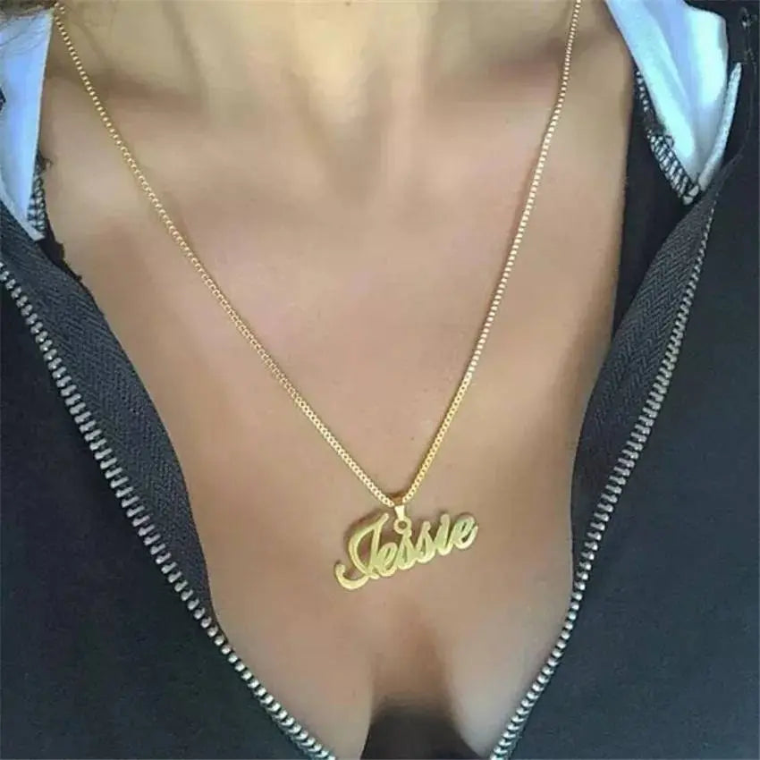 Name Necklace Personalized, 18K Gold Plated Custom Name Necklace Nameplate Pendant Jewelry Gift for Women, Girls - JettsJewelers