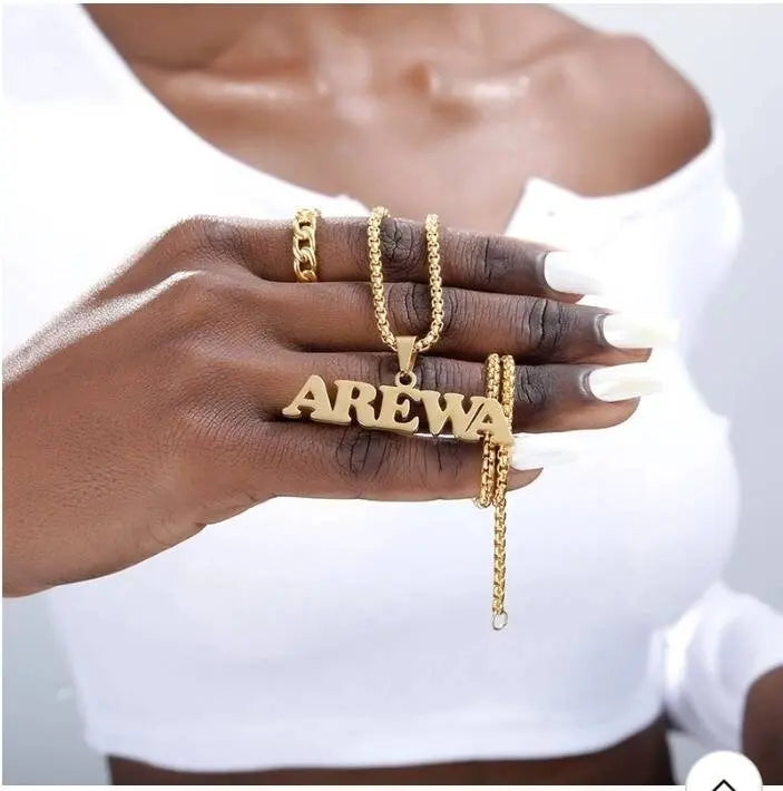 Name Necklace Personalized, 18K Gold Plated Custom Name Necklace Nameplate Pendant Jewelry Gift for Women, Girls JettsJewelers