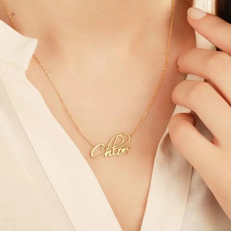 Name Necklace Personalized, 18K Gold Plated Custom Nameplate Pendant Jewelry Gift for Women, Girls - JettsJewelers