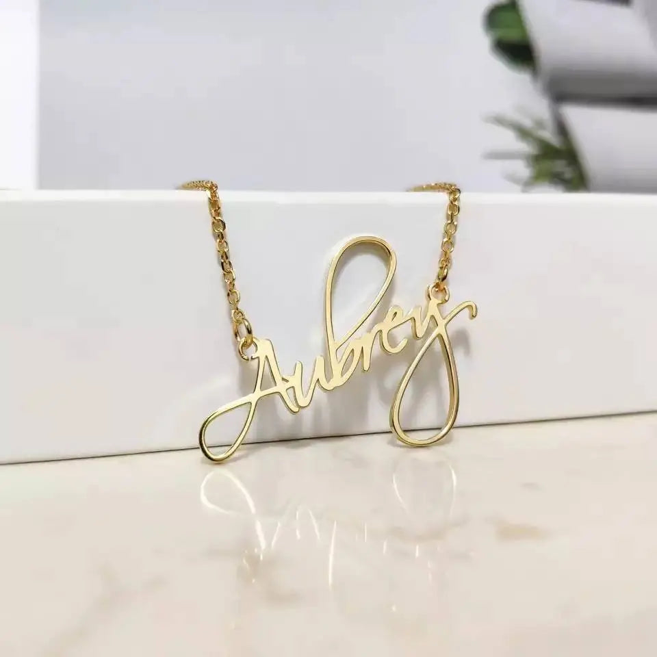 Name Necklace Personalized, 18K Gold Plated Custom Nameplate Pendant Jewelry Gift for Women, Girls - JettsJewelers