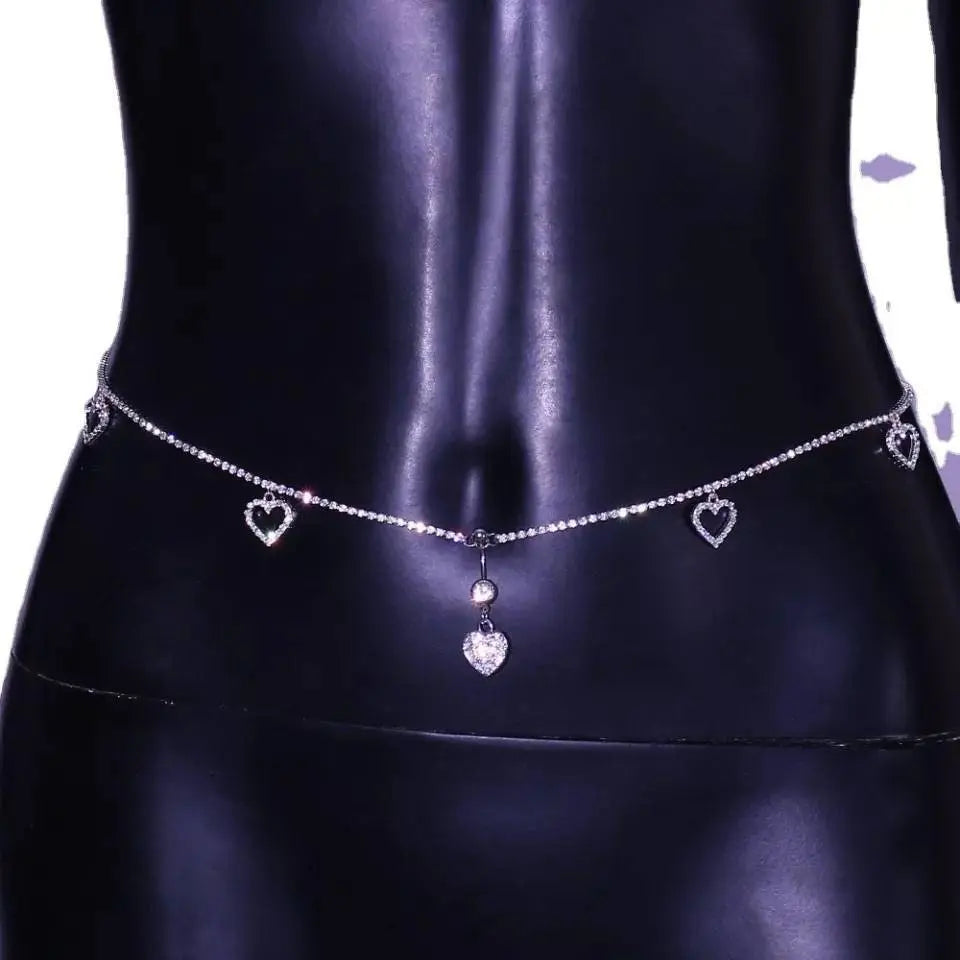 Navel Piercing Heart Waist Chain Rhinestone Belly Chains Belt Summer Beach Costume Crystal Body Jewelry for Women and Girls Silver Gold JettsJewelers