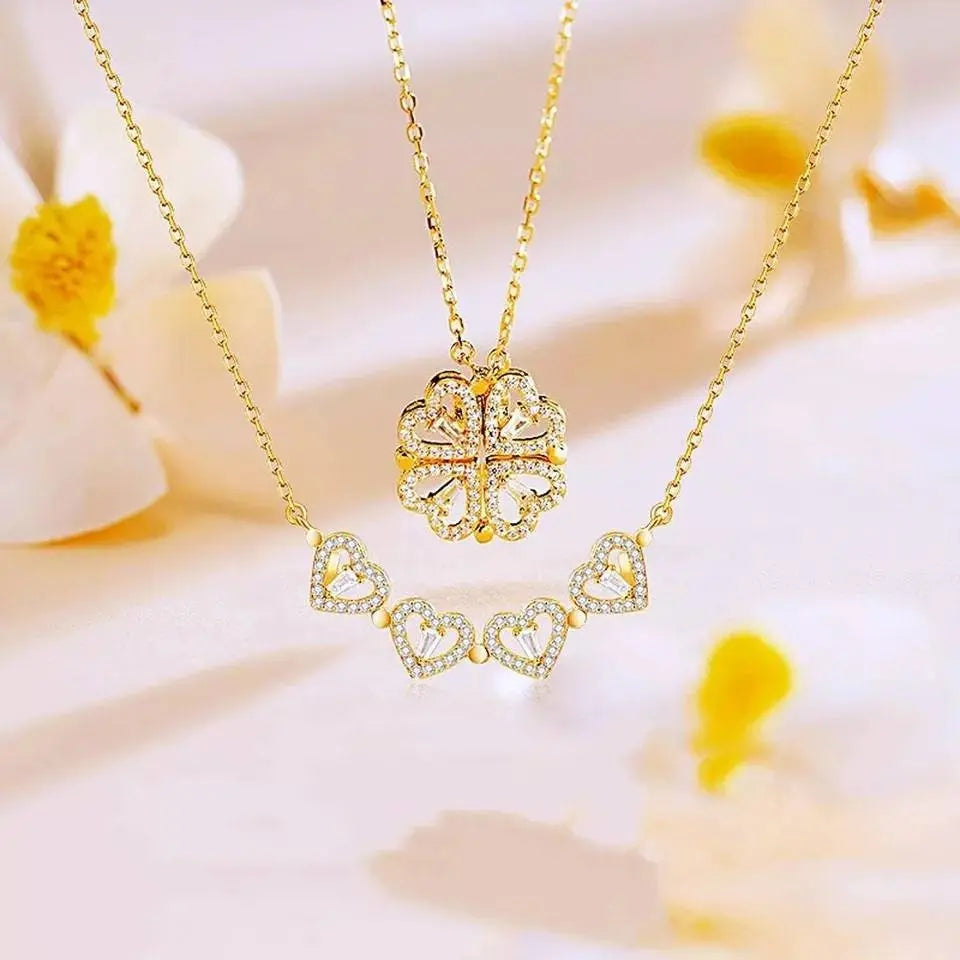 Necklaces for Girls, Heart Magnetic Necklace for Women, Cute Four Leaf Clover Necklace Dainty 18k Gold Necklace for Teen Girls Christmas JettsJewelers
