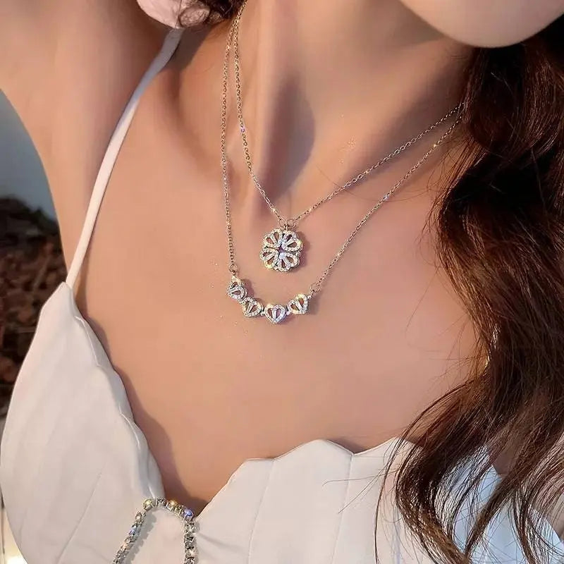 Necklaces for Girls, Heart Magnetic Necklace for Women, Cute Four Leaf Clover Necklace Dainty 18k Gold Necklace for Teen Girls Christmas JettsJewelers